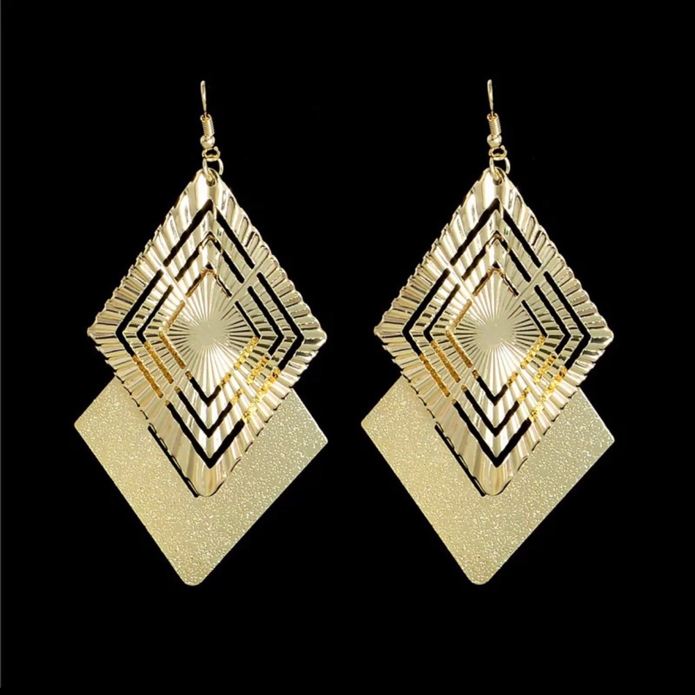 Bohemian Vintage Rhombus Drop Earrings Gold Color